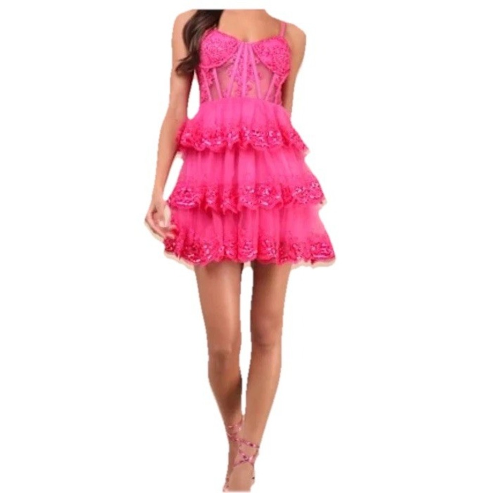 Lulu's Pink Lace Mini Dress